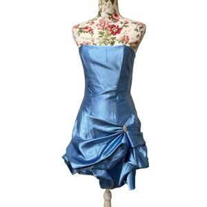 Y2K Satin Baby Blue Jessica McClinton for Gunne Sax Tiered Dress Embellished Sm